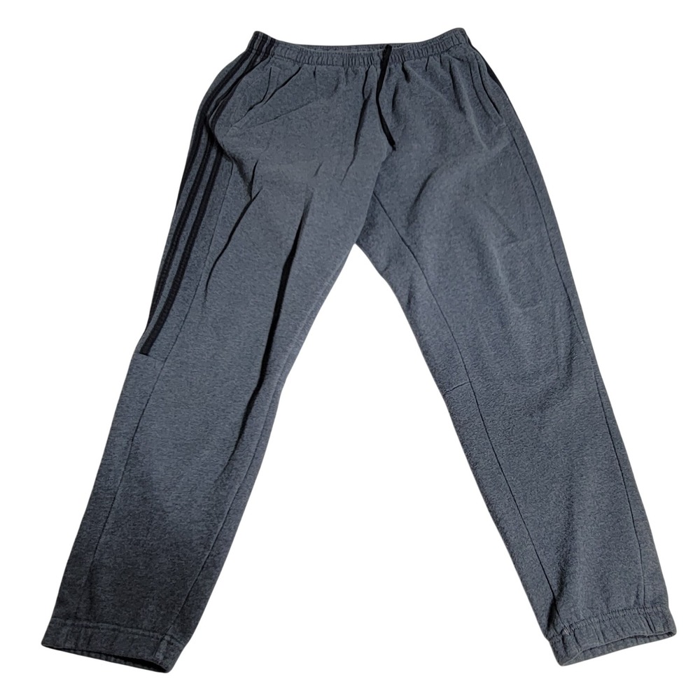 Adidas Mens Dark Gray Heather 3-Stripe Jogger Sweatpants Logo Graphic Size L - Picture 1 of 5